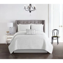 Chic Home Hayden Striped Box Stitched Design Bed In A Bag Quilt Set - King 104x90", White