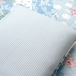 Cottage Core Flower Stripe Oversized Reversible Cotton Quilt Blue/Dusty Pink 3Pc Set Full/Queen -Bed Linings Sale 47aa749bf147441a985c15b0bbf3ede0