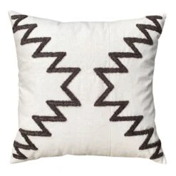 17 X 17 Inch Square Cotton Accent Throw Pillows, Geometric Aztec Embroidery, Set Of 2, White, Gray-Benzara -Bed Linings Sale 49d733b2c4074066978c04e3ad73171c