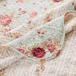 Greenland Home Antique Rose Floral And Pinstripe Print With Dainty Scrolling Floral Throw 50"x60" Blue -Bed Linings Sale 4aee2450bcb24682a984d439b01cf31c
