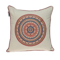18" Multicolor Embroidered Ethnic Design Throw Pillow