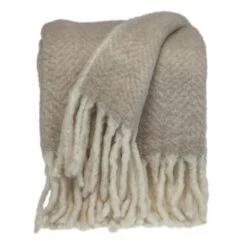 HomeRoots Super Soft Brown And White Chevron Handloomed Mohair Throw Blanket