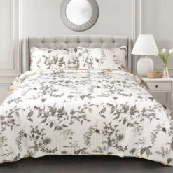Penrose Floral Quilt Yellow/Gray 3Pc Set Full/Queen -Bed Linings Sale 4c7d799c27294d4ea1ca4acdac4f7070