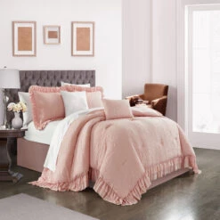 Chic Home Kensley Comforter Set Washed Crinkle Ruffled Flange Border Design Bedding Blush, Queen -Bed Linings Sale 4d8524119e03473c85b607e2a84836e2