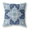 Homezia 20"Indigo Blue Floral Geo Zippered Suede Throw Pillow