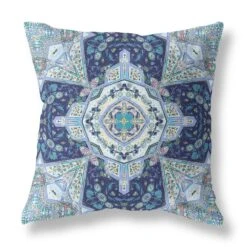 Homezia 20"Indigo Blue Floral Geo Zippered Suede Throw Pillow