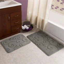 Lavish Home Coral Fleece Embossed Pattern Memory Foam Bath Mat - 2 Piece