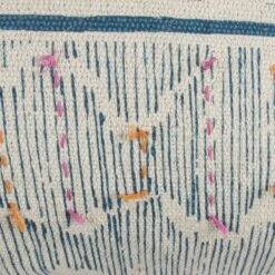 Homezia Teal White Kantha Stitch And Knots Throw Pillow