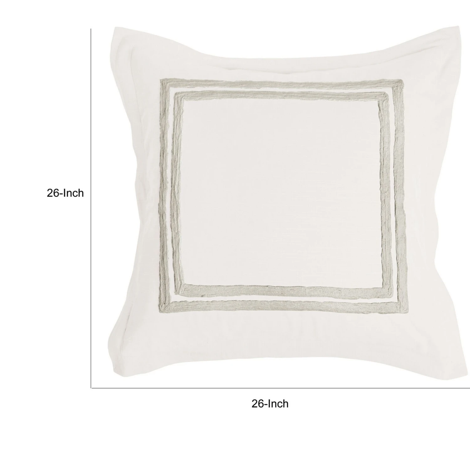 Lenz 26 Inch Cotton Euro Pillow Sham With Hand Stitched Embroidery, Ivory-Benzara 5 Lenz 26 Inch Cotton Euro Pillow Sham With Hand Stitched Embroidery, Ivory-Benzara - Image 5