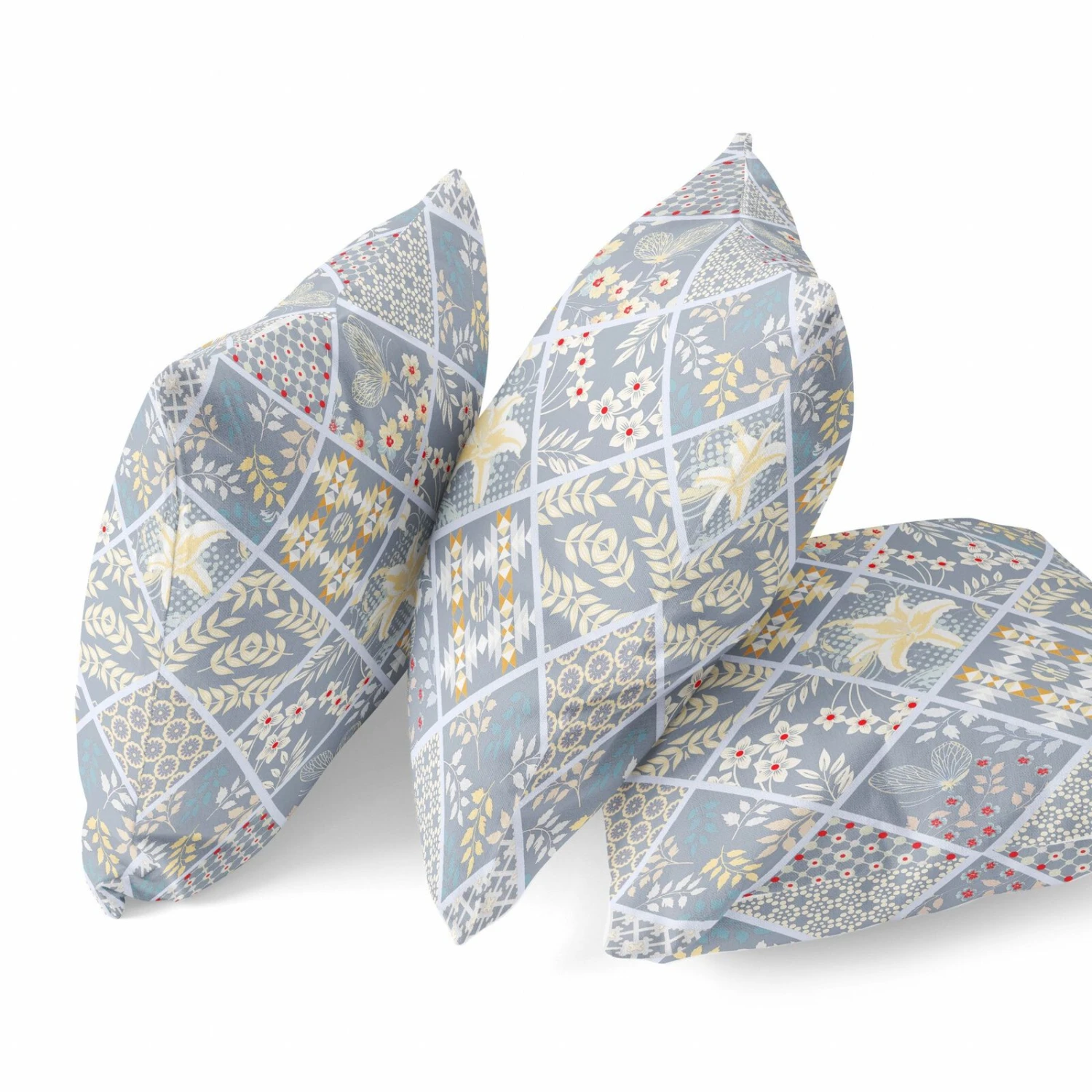 Homezia 20"Gray Yellow Patch Suede Zippered Throw Pillow 2 Homezia 20"Gray Yellow Patch Suede Zippered Throw Pillow - Image 2