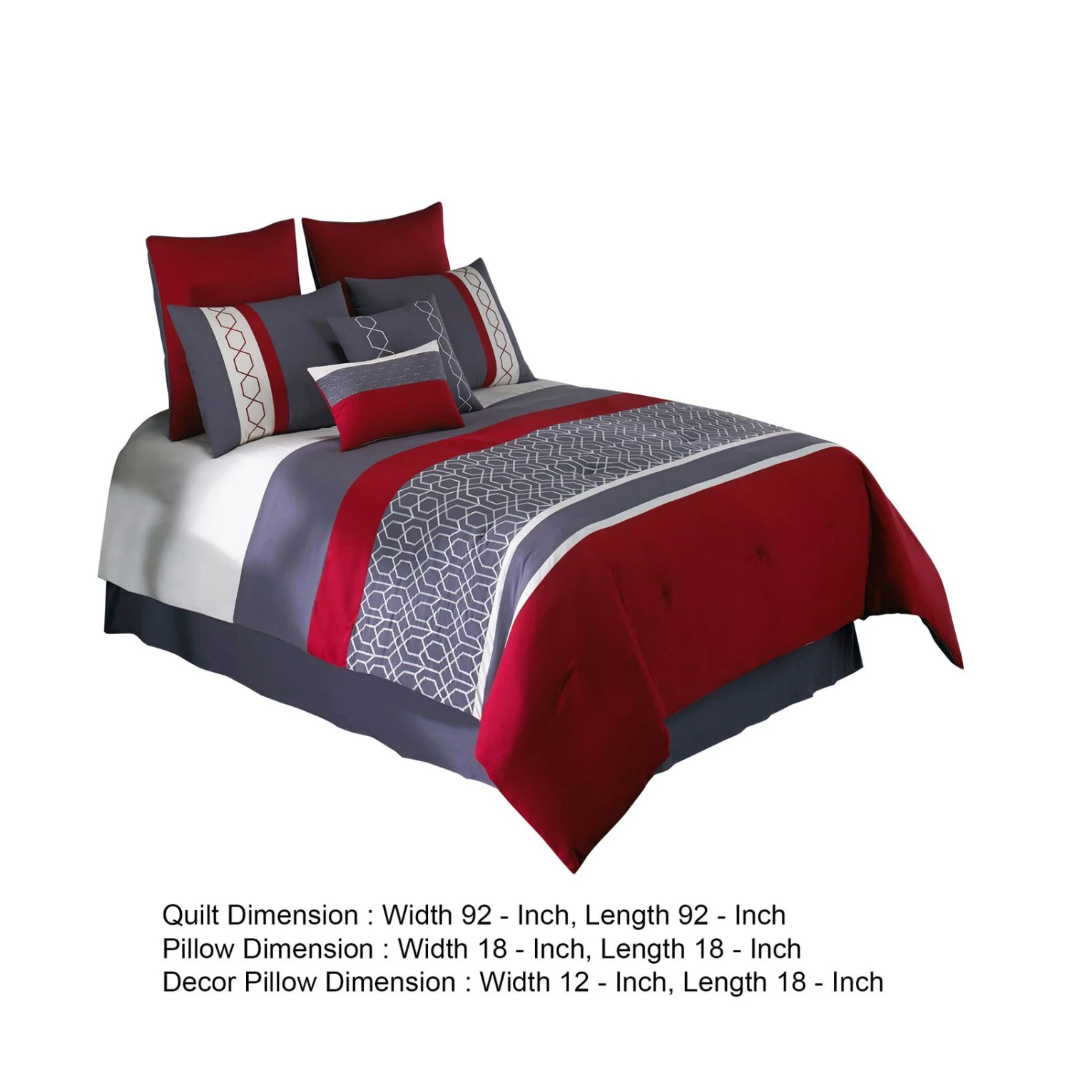 8 Piece Queen Comforter Set With Printed Trellis Pattern, Red-Benzara 2 8 Piece Queen Comforter Set With Printed Trellis Pattern, Red-Benzara - Image 2