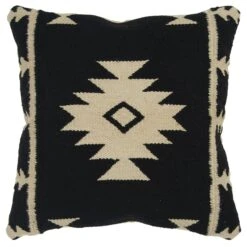 HomeRoots Black Beige Tribal Woven Down Filled Throw Pillow