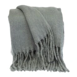 HomeRoots Super Soft Gray Soft Solid Color Handloomed Throw Blanket