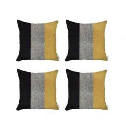 HomeRoots Set Of 4 Modern Yellow Striped Pillow Covers