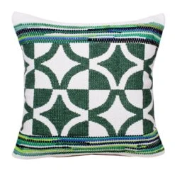 20" Green And White Bordered Diamond Mosaic Square Throw Pillow