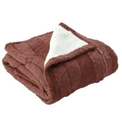 Lois 50 X 60 Throw Blanket Cable Knit And Sherpa, Acrylic