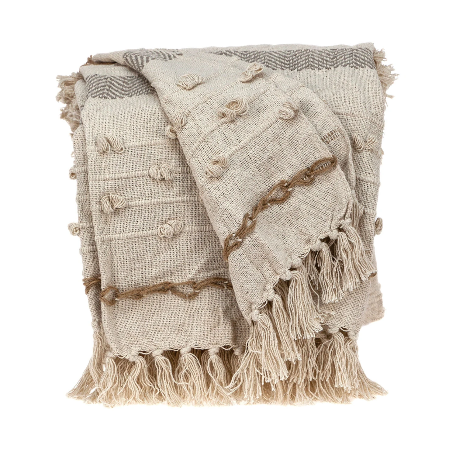 HomeRoots Classic Boho Fringed And Textured Woven Handloom Throw 1 HomeRoots Classic Boho Fringed And Textured Woven Handloom Throw