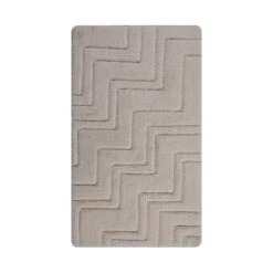 Castle Hill Interesting Zig Zag Pattern Soft Plush Cotton Absorbent Non Skid Back Bath Rug 24" X 40" Ivory