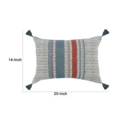14 X 20 Modern Throw Pillow, Digitally Printed, Stripes, Tassels, Blue, Red-Benzara -Bed Linings Sale 656156b121a746be82c0a94250bf39c0