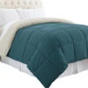 Genoa Queen Size Box Quilted Reversible Comforter The Urban Port, Blue And Gray-Benzara