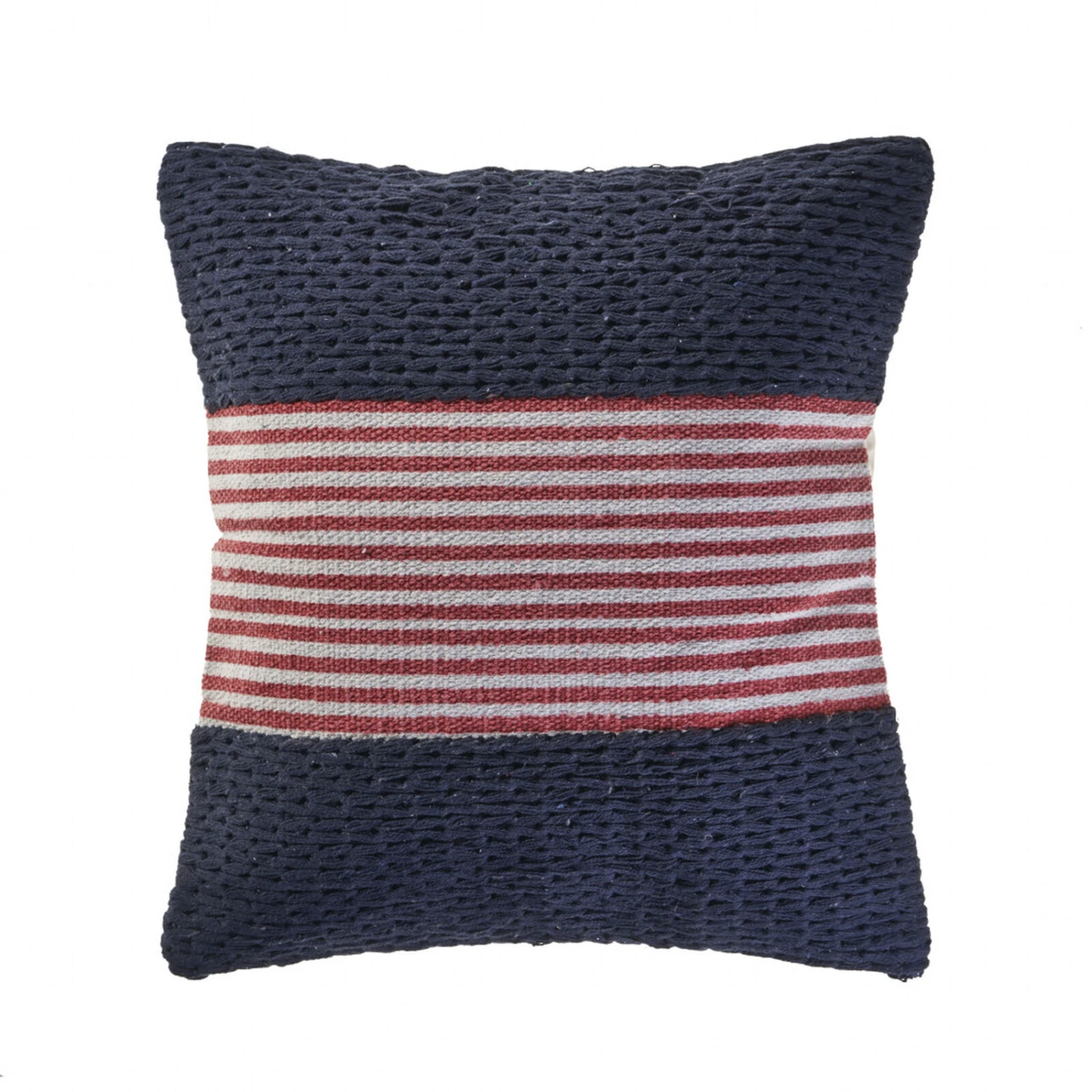HomeRoots 20" X 20" Blue And Red 100% Cotton Striped Zippered Pillow 1 HomeRoots 20" X 20" Blue And Red 100% Cotton Striped Zippered Pillow
