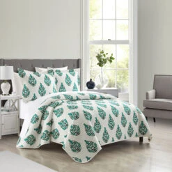 Chic Home Breana Quilt Set Floral Medallion Print Design Bedding Green -Bed Linings Sale 6a1f1131a7544c959d07db5a82a1717d
