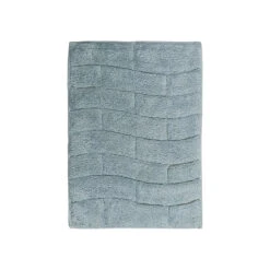 Comfortable Feel With Bathroom Stylish Look This Block Designed Cotton Bath Rug 24" X 40" Light Blue
