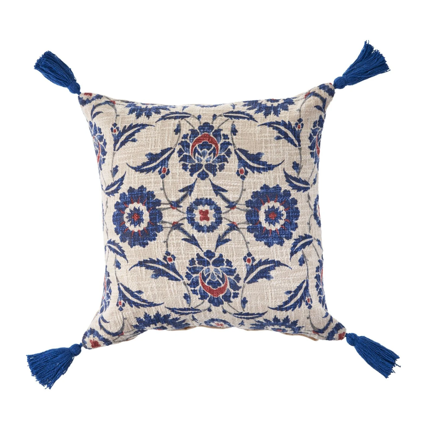 18" Blue And Red Floral Pattern Square Throw Pillow 1 18" Blue And Red Floral Pattern Square Throw Pillow