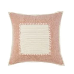 20" Pink And White Framed Square Throw Pillow