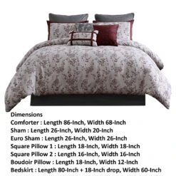 Sofia Polyester Comforter Set, Orchid Flower Print, Red White-Benzara -Bed Linings Sale 6d008e24411f42599480e492483677e9