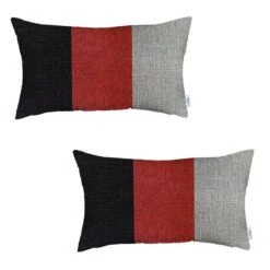HomeRoots Set Of 2 Red Segmented Lumbar Pillow Covers