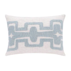 HomeRoots 16" X 24" Light Blue And Ivory 100% Cotton Geometric Zippered Pillow