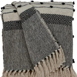 HomeRoots Beige And Black Woven Wool Solid Color Reversable Throw
