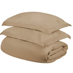 HomeRoots Tan Twin Cotton Blend 300 Thread Count Washable Duvet Cover Set