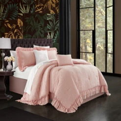 Chic Home Kensley Comforter Set Washed Crinkle Ruffled Flange Border Design Bedding Blush, Queen -Bed Linings Sale 73ba23b834d346659301ac74d60287f7