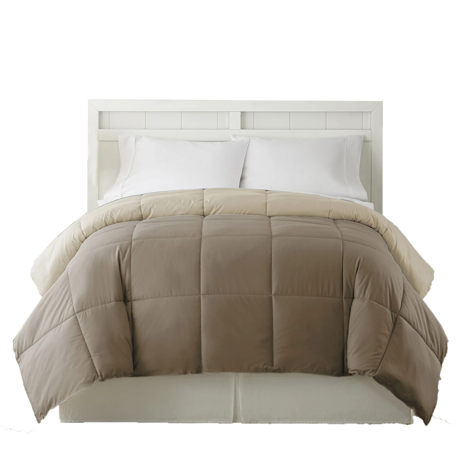 Genoa King Size Box Quilted Reversible Comforter The Urban Port, Brown And Gold-Benzara 1 Genoa King Size Box Quilted Reversible Comforter The Urban Port, Brown And Gold-Benzara