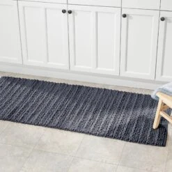 MDesign Bathroom 3 Piece Rug Set, Cotton, Water Absorbent Bath Mats, Navy Blue -Bed Linings Sale 74cf6507e79641ecb9adeba32984fa3b