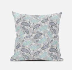 HomeRoots 18” Gray Turquoise Boho Paisley Suede Throw Pillow