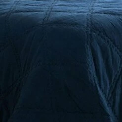 Hara Hand Quilted Flax Linen Quilt Polyester Fill, Midnight Blue-Benzara -Bed Linings Sale 770cf2ed74b9429ab8fdd2c7dc427ce1
