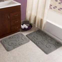Bedford Home 2 Piece Memory Foam Bath Mat Set By Coral Fleece Embossed Pattern