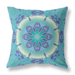 HomeRoots 18" X 18" Blue And Purple Geometric Blown Seam Suede Throw Pillow