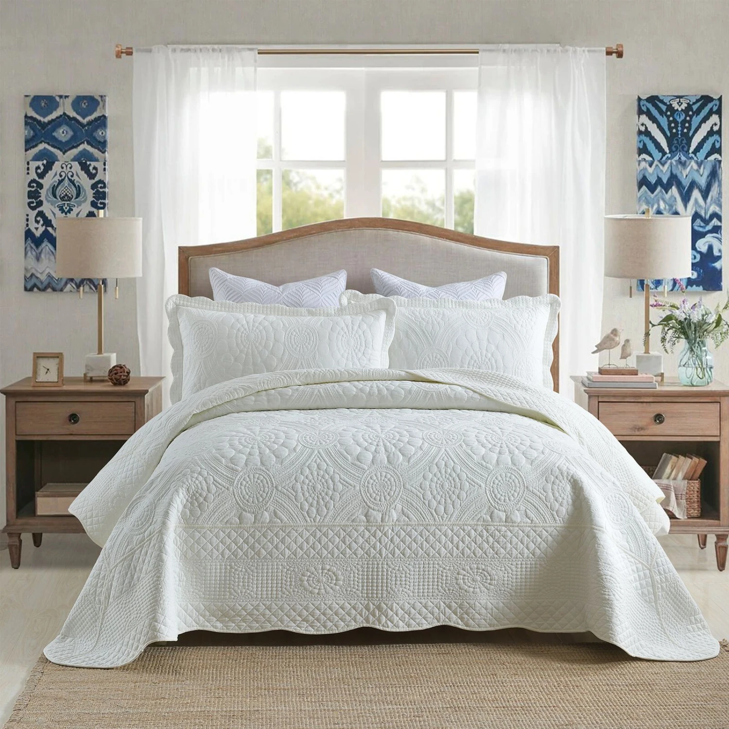 MarCielo 100% Cotton Oversized Bedspread Quilt Set Embroidery TF 1 MarCielo 100% Cotton Oversized Bedspread Quilt Set Embroidery TF
