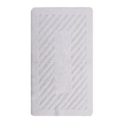 Knightsbridge Diagonal Racetrack 100% Cotton Reversible Bath Rug 17 X 24 White