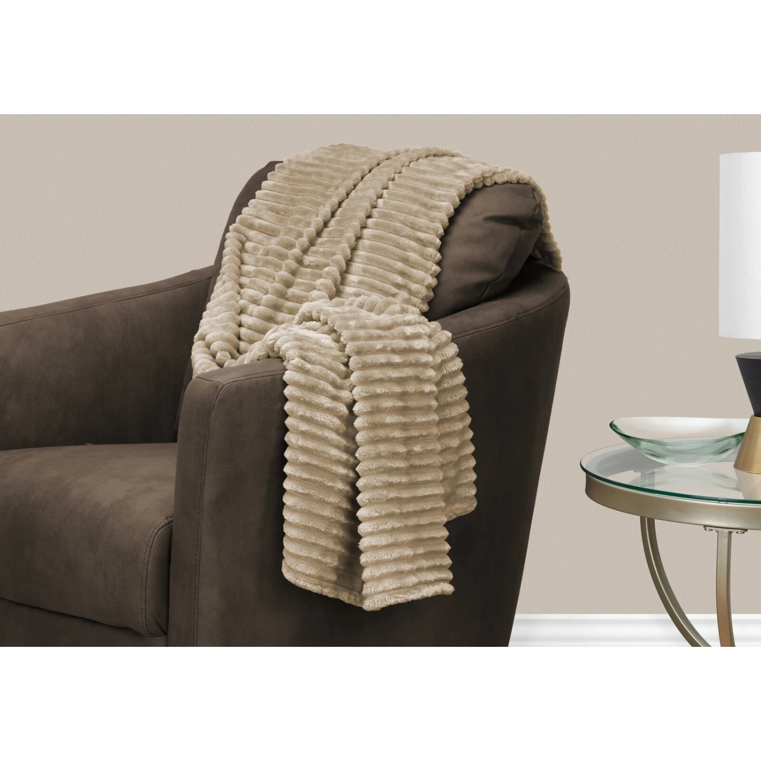 Monarch Specialties I 9602 Throw, 50"x 60", Ultra Soft, Cozy, Warm, Decorative, Polyester, Beige, Contemporary, Modern 2 Monarch Specialties I 9602 Throw, 50"x 60", Ultra Soft, Cozy, Warm, Decorative, Polyester, Beige, Contemporary, Modern - Image 2