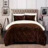 Chic Home Enzo Pinch Pleated Ruffled & Pin Tuck Sherpa Lined BedBag Comforter Set King 3 Piece