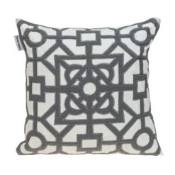 HomeRoots Gray And White Lattice Velvet Throw Pillow