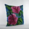 HomeRoots 18” Pink Blue Hibiscus Suede Decorative Throw Pillow