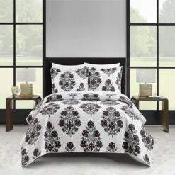Chic Home Morris Quilt Set Large Scale Floral Medallion Print Design Bedding Grey -Bed Linings Sale 7e5d993e0d454b9284892e19914fdcc6