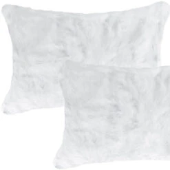 Homezia Set Of Two 12" X 20" White Rabbit Natural Fur Throw Pillows -Bed Linings Sale 7e87a86878274facba73cb923b089731