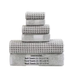 Porto 6 Piece Dual Tone Towel Set With Jacquard Pattern The Urban Port, Light Gray-Benzara -Bed Linings Sale 7ed09c531e754899ab9573f77d6ba30f